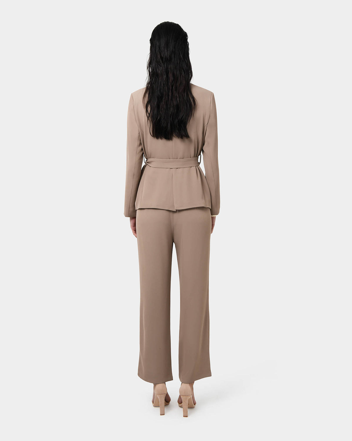 Rain Elastic Waist Pants in camel — back view