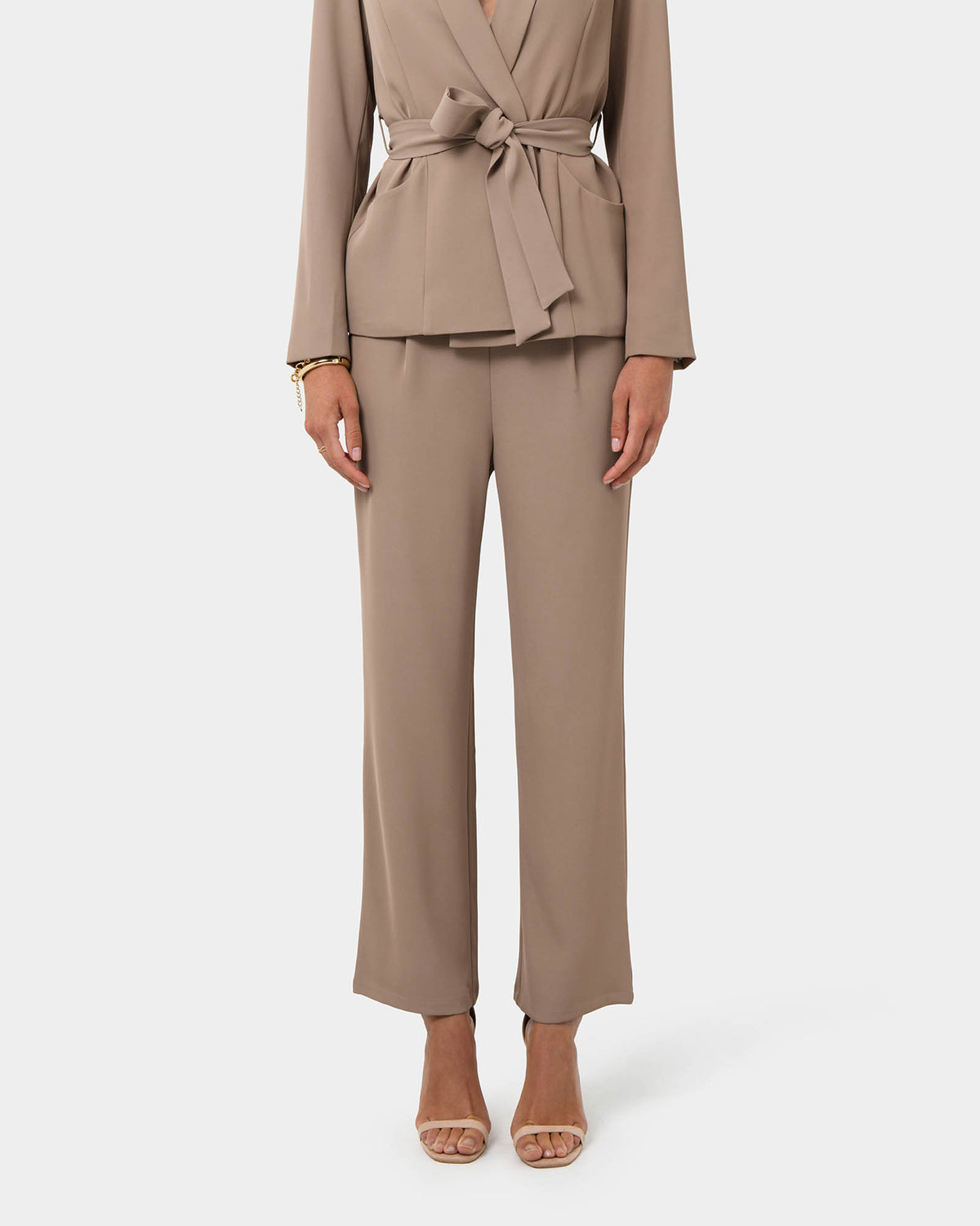 Rain Elastic Waist Pants in camel — close-up view