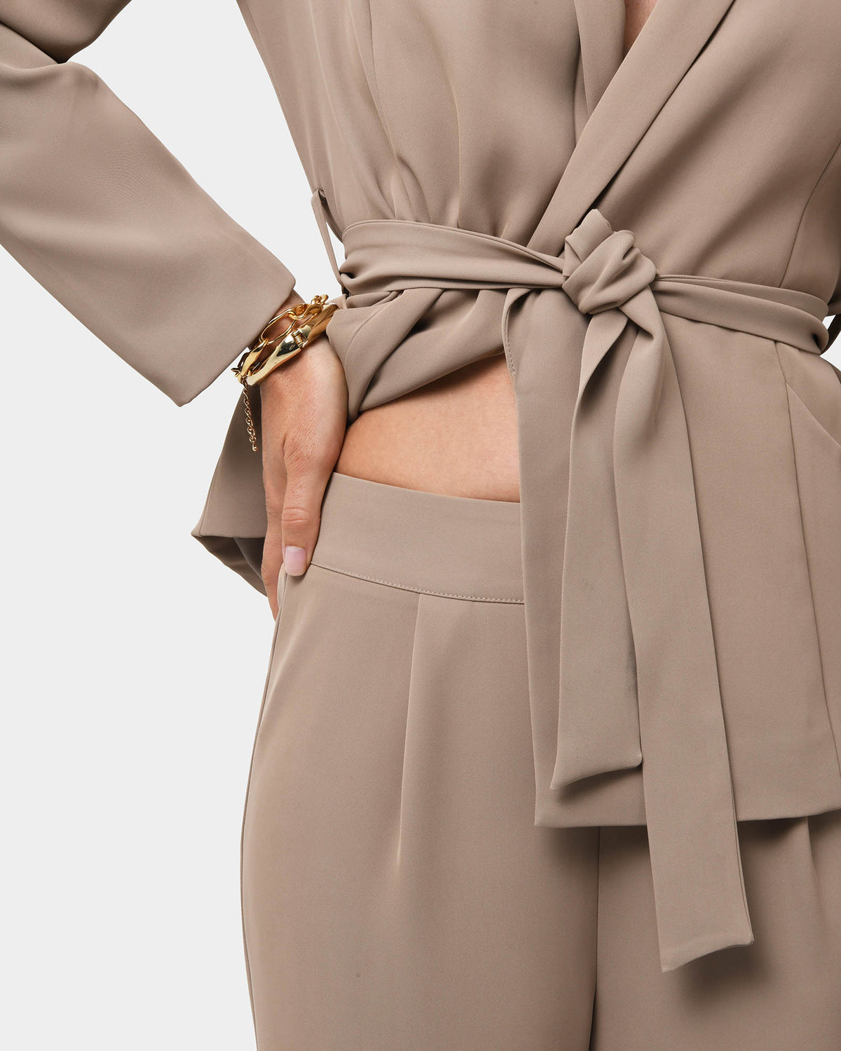 Rain Elastic Waist Pants in camel — fabric detail