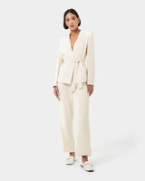 Rain Elastic Waist Pants in ecru — full-length view