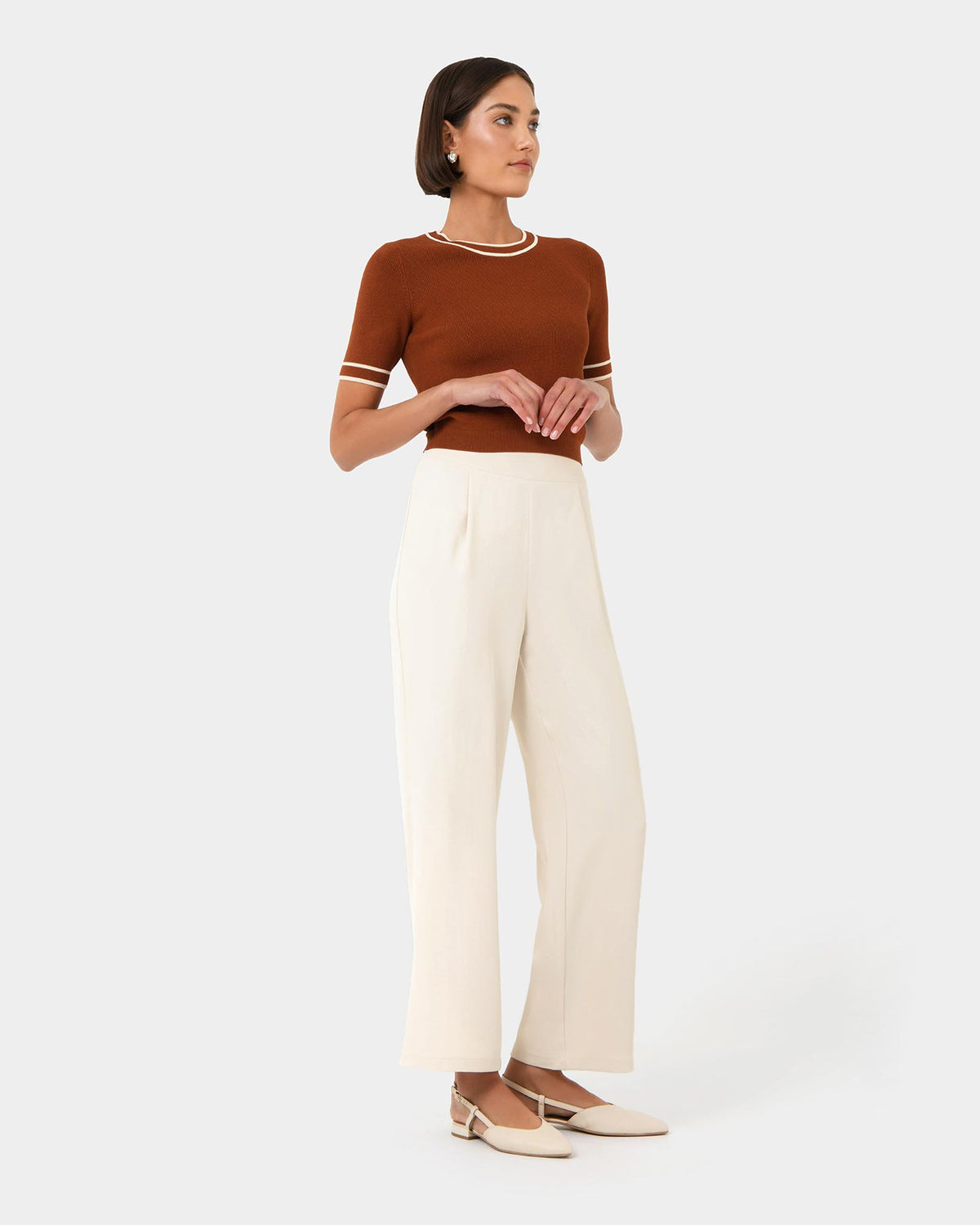 Rain Elastic Waist Pants in ecru — side view