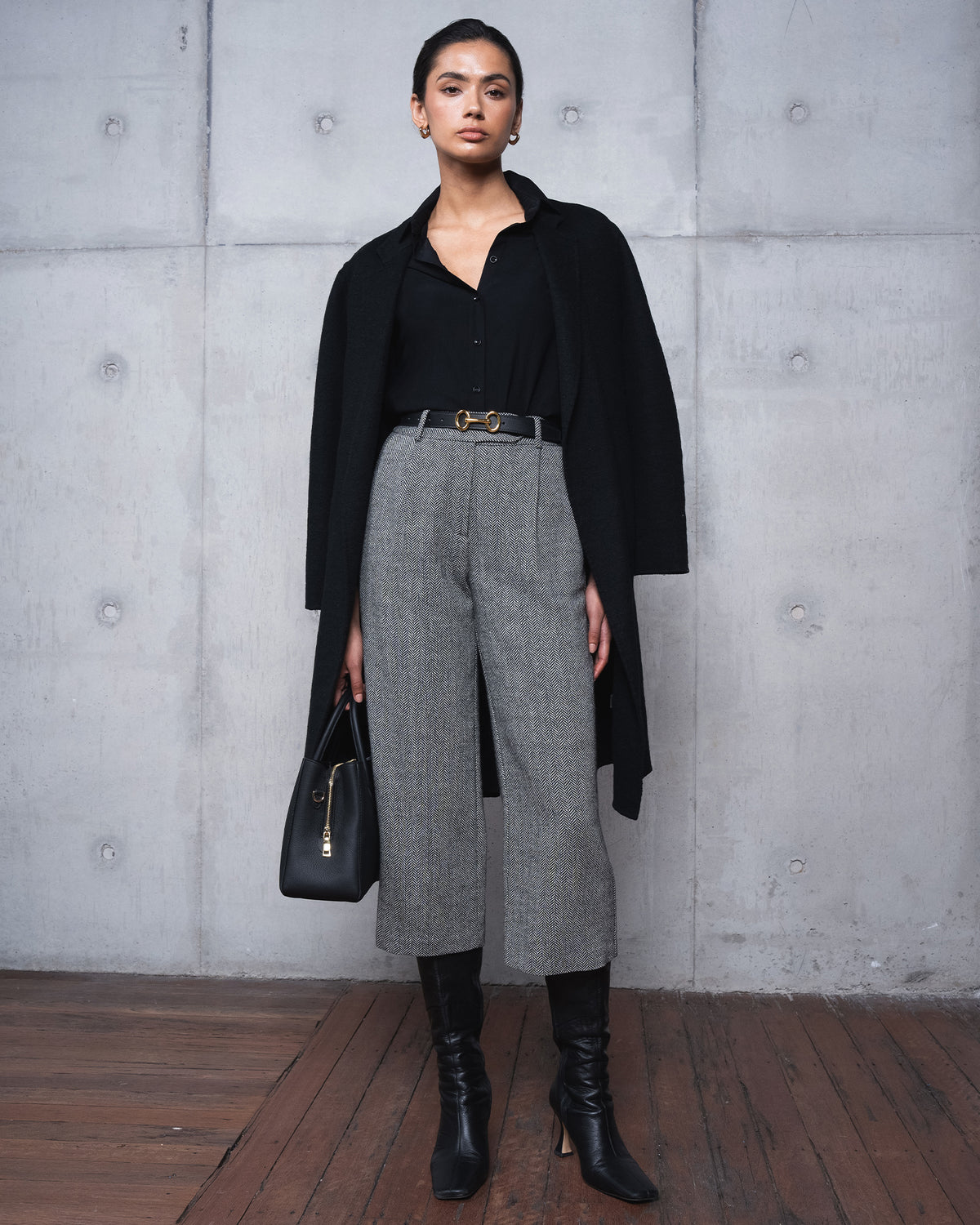 Kyrie Herringbone Culotte in black ivory — alternate view