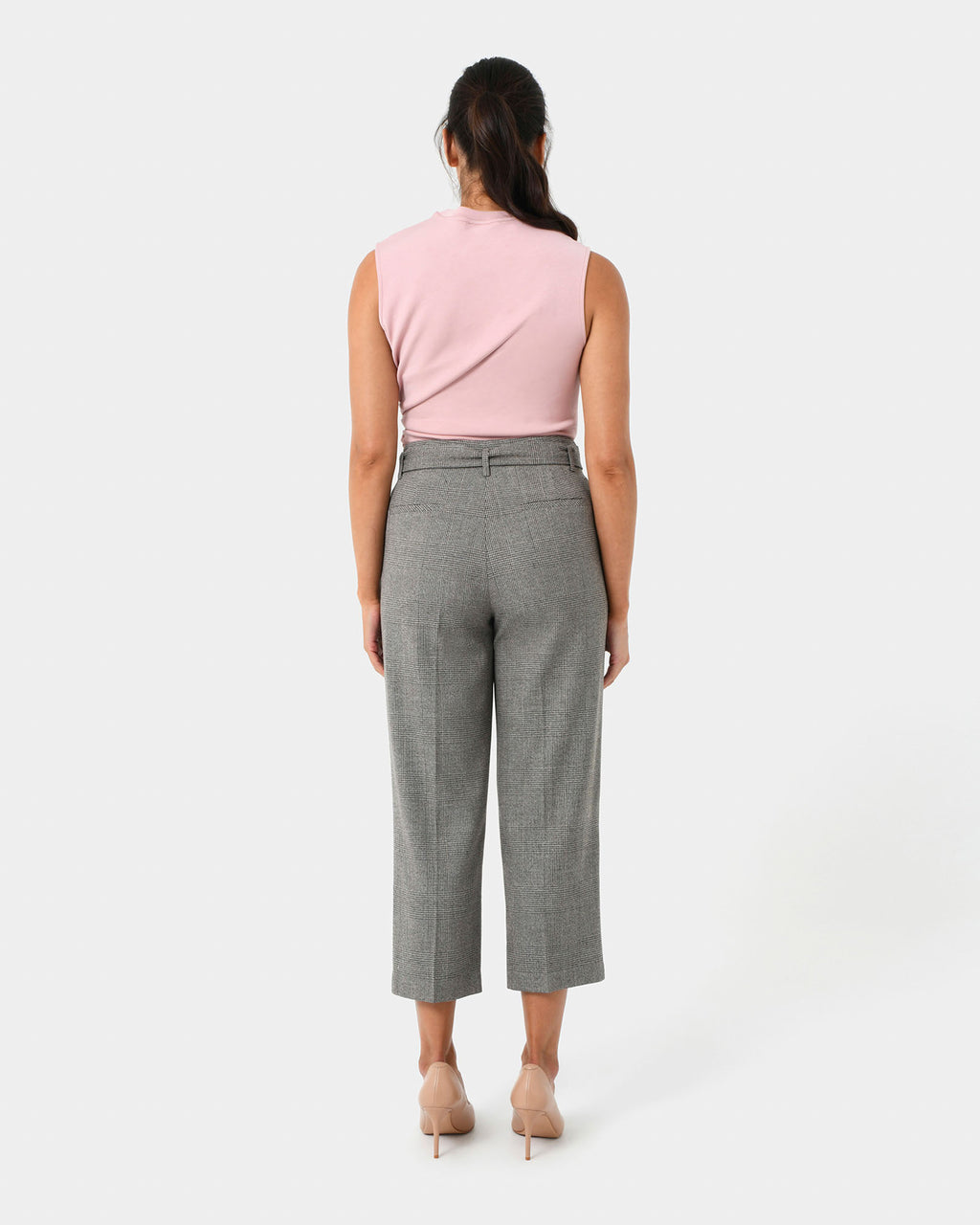 Kai Checked Crop Pants in beige black — back view