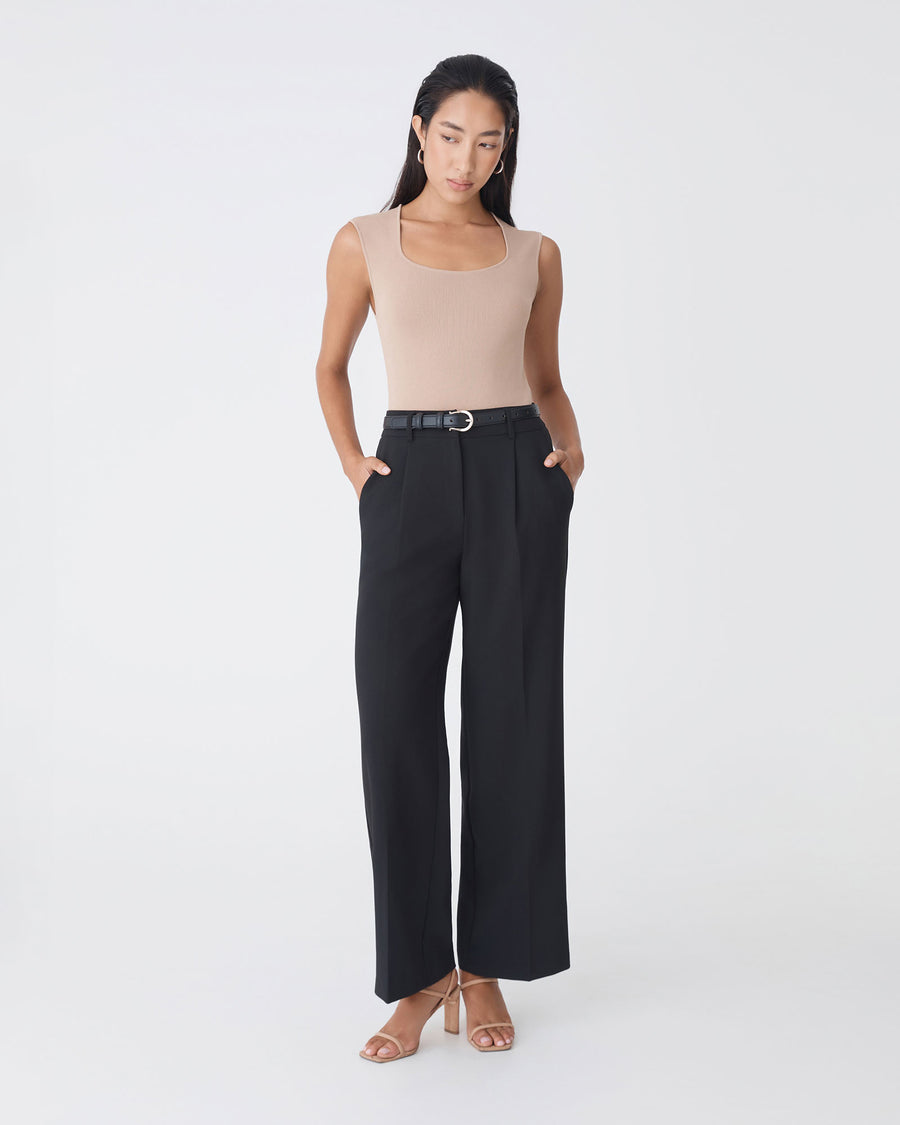Nikki Tailored Elastic Pants in black — full-length view