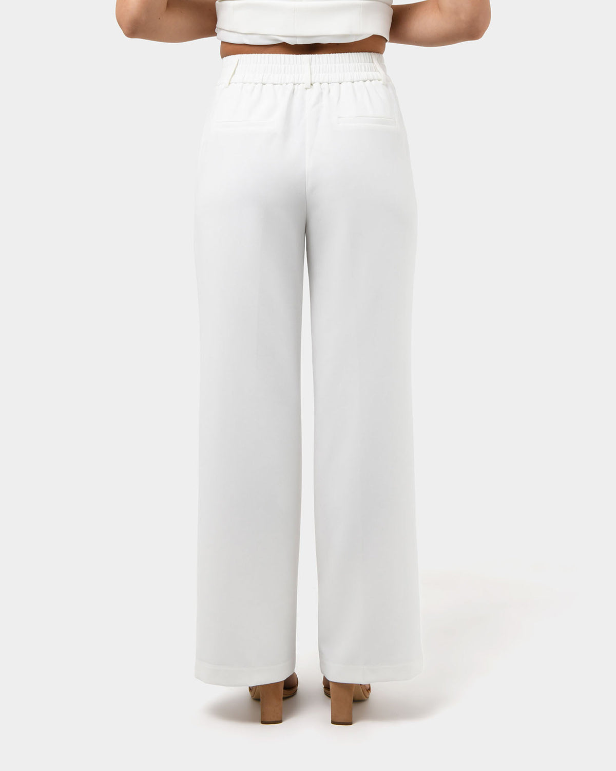 Nikki Tailored Elastic Pants in ivory — back view