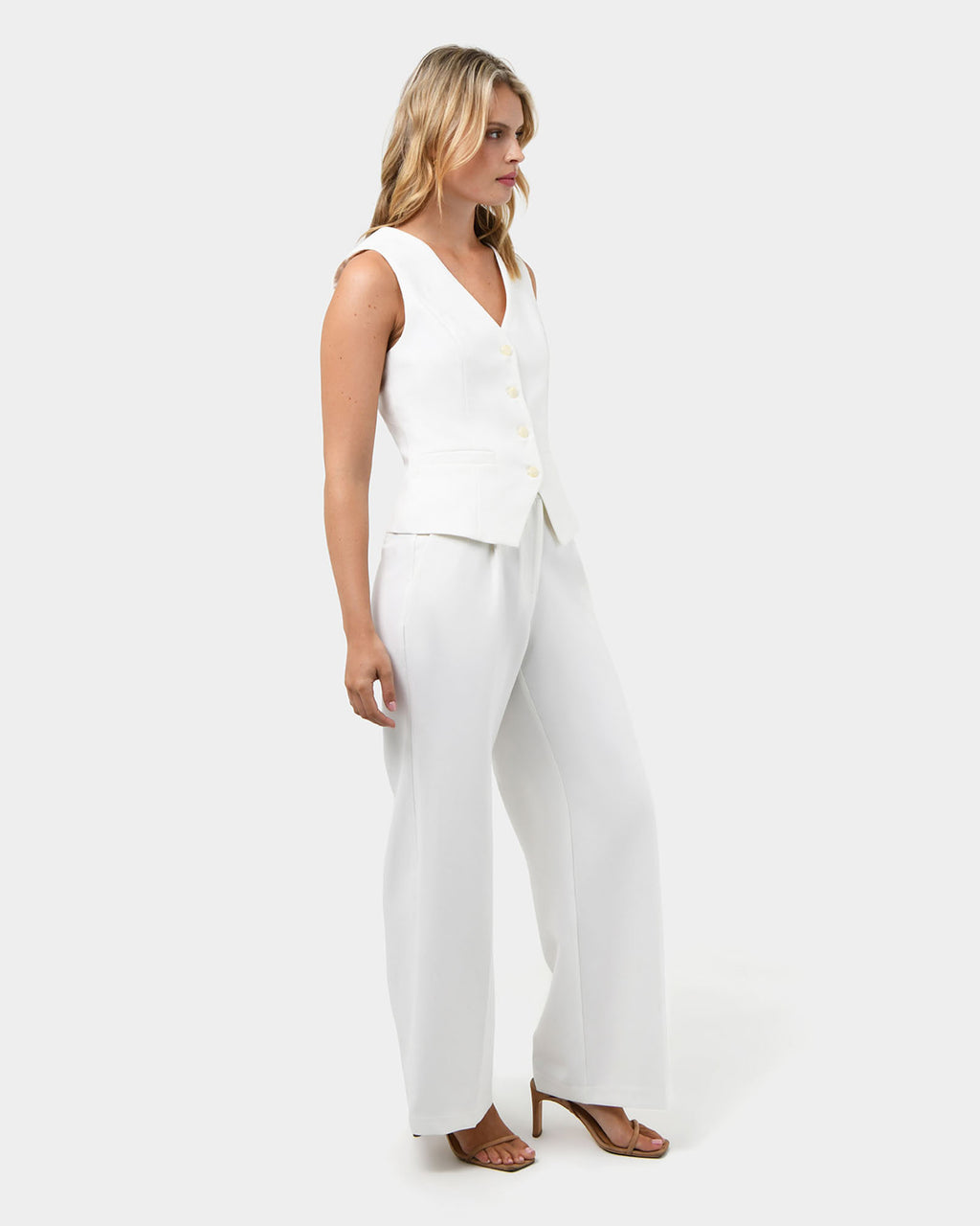 Nikki Tailored Elastic Pants in ivory — side view