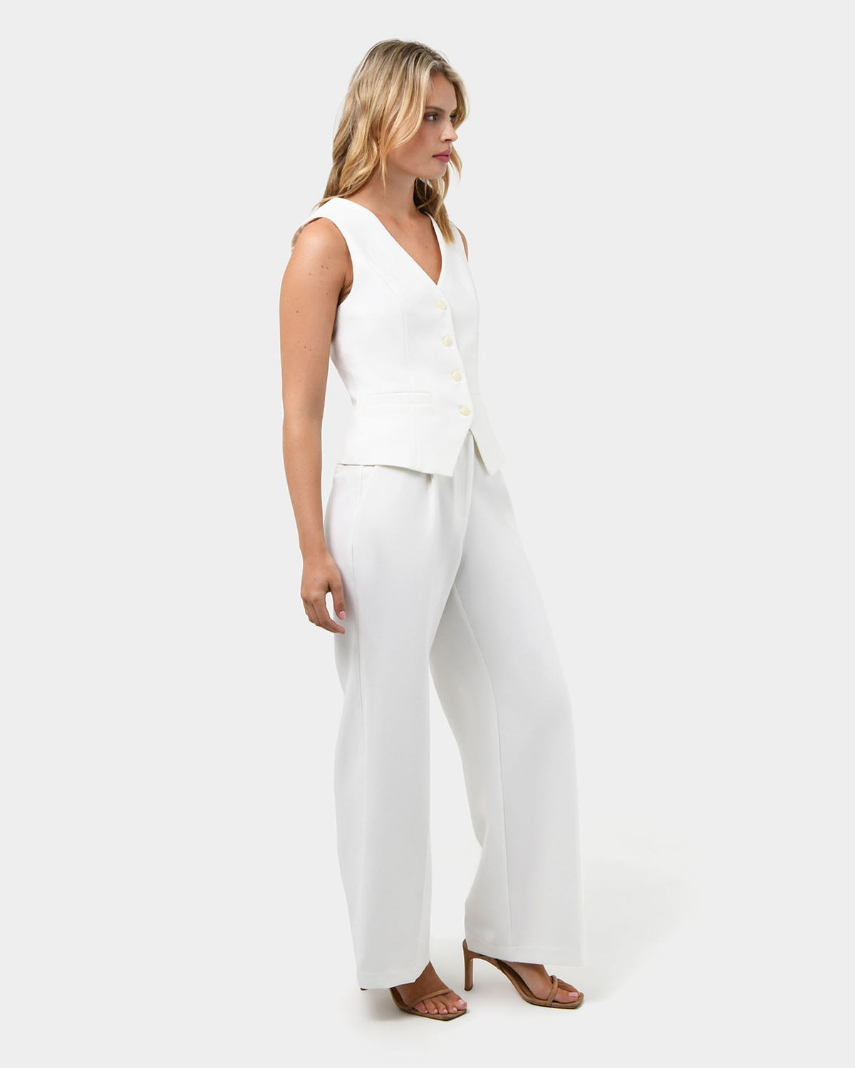 Nikki Tailored Elastic Pants in ivory — side view