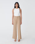 Nikki Tailored Elastic Pants in warm taupe — full-length view