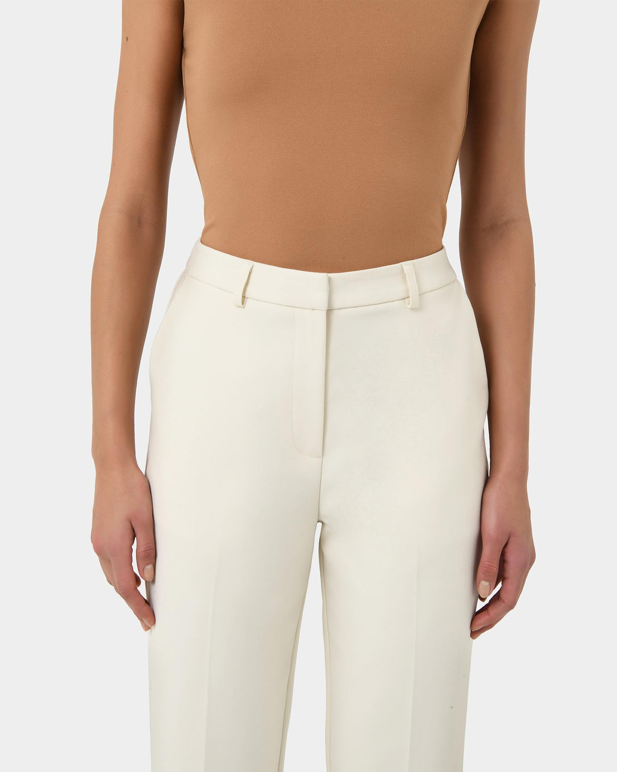 Elka Straight Leg Pants in ecru — fabric detail