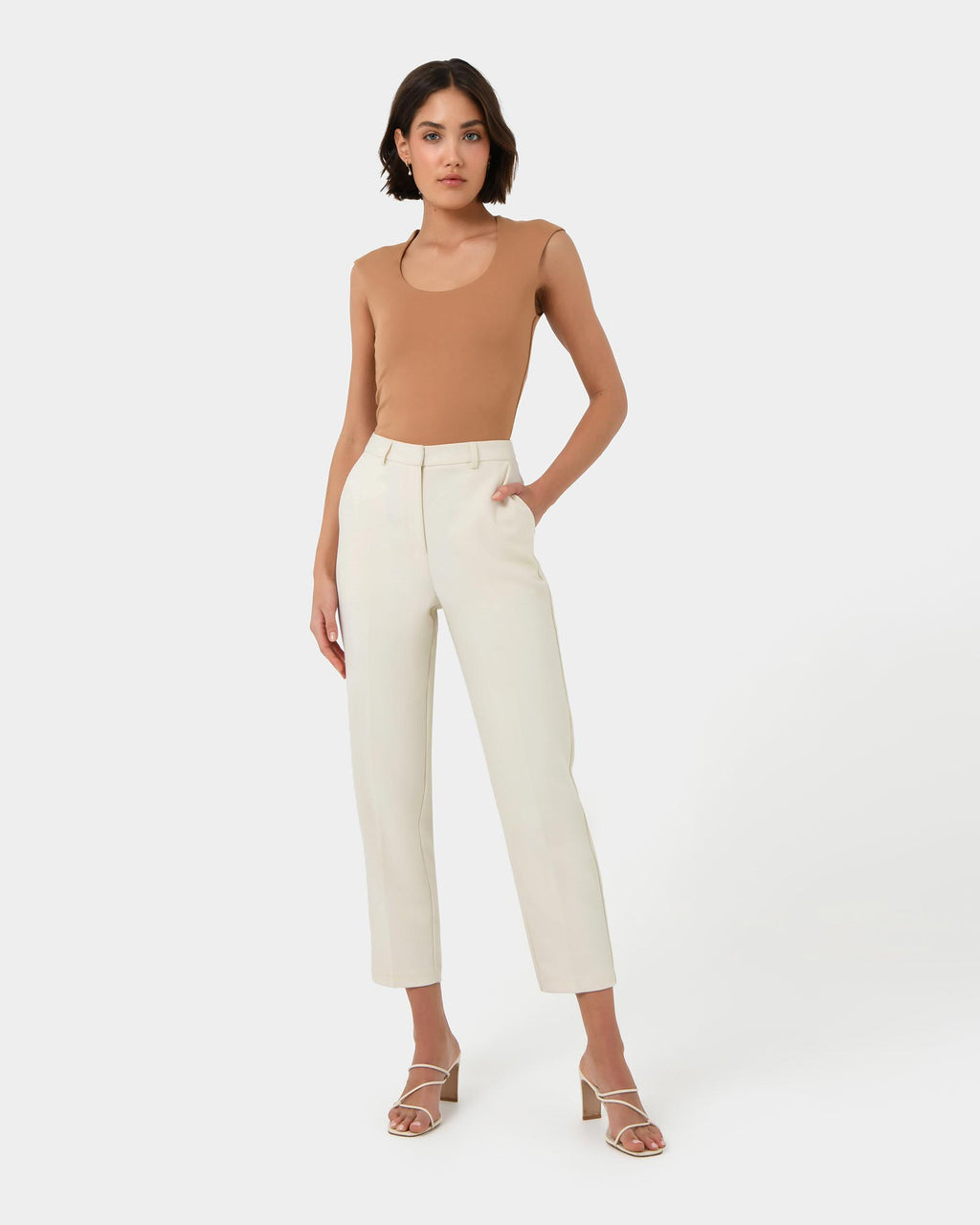 Elka Straight Leg Pants in ecru — full-length view