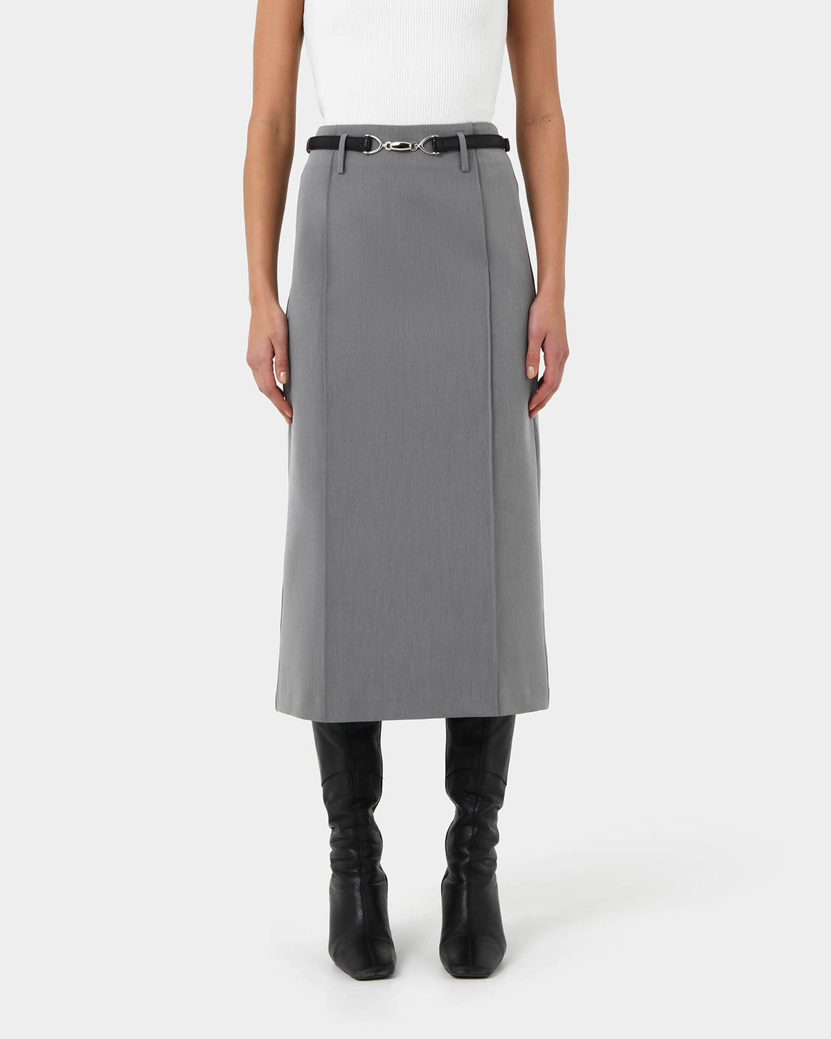 Joelle Column Skirt in grey — close-up view