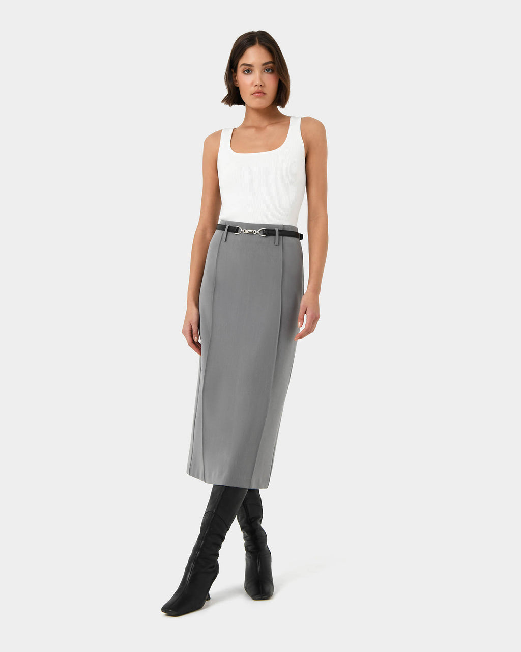 Joelle Column Skirt in grey — full-length view