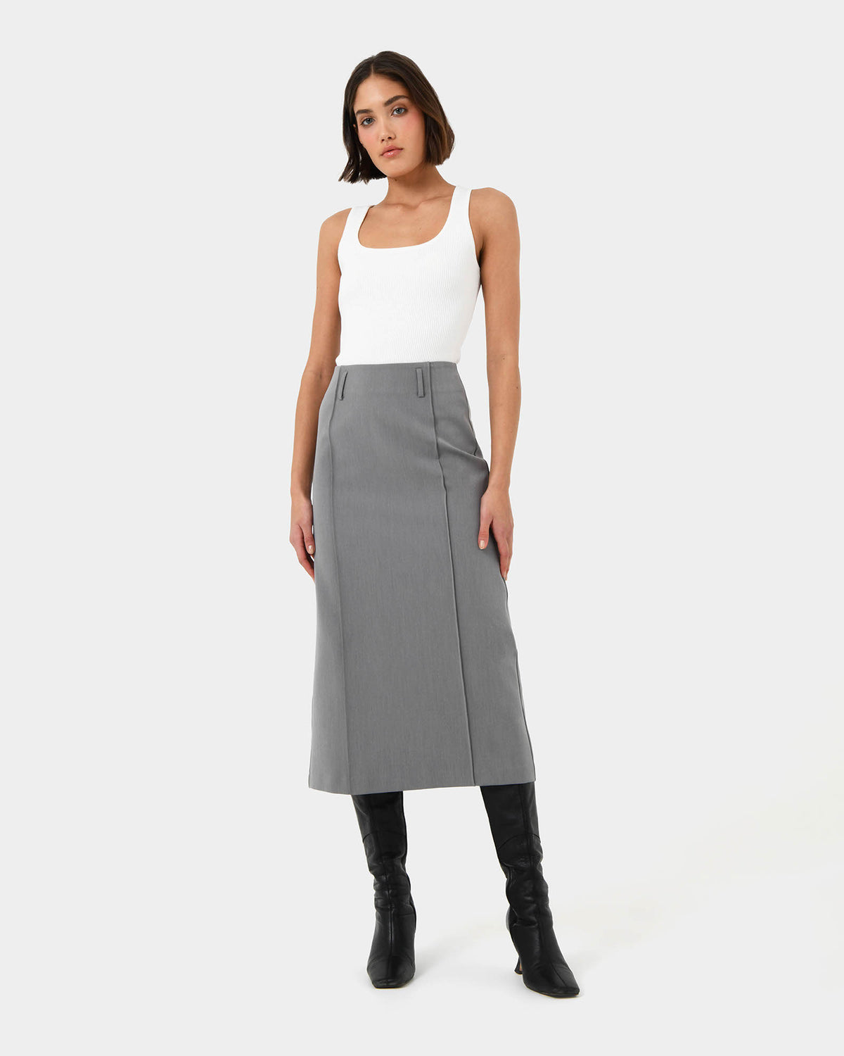 Joelle Column Skirt in grey — full-length view 2