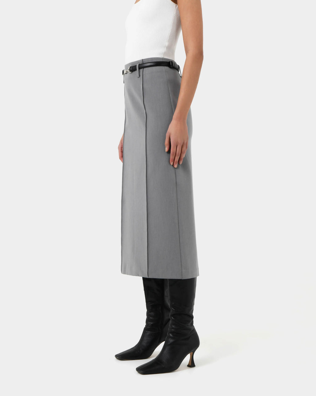 Joelle Column Skirt in grey — side view