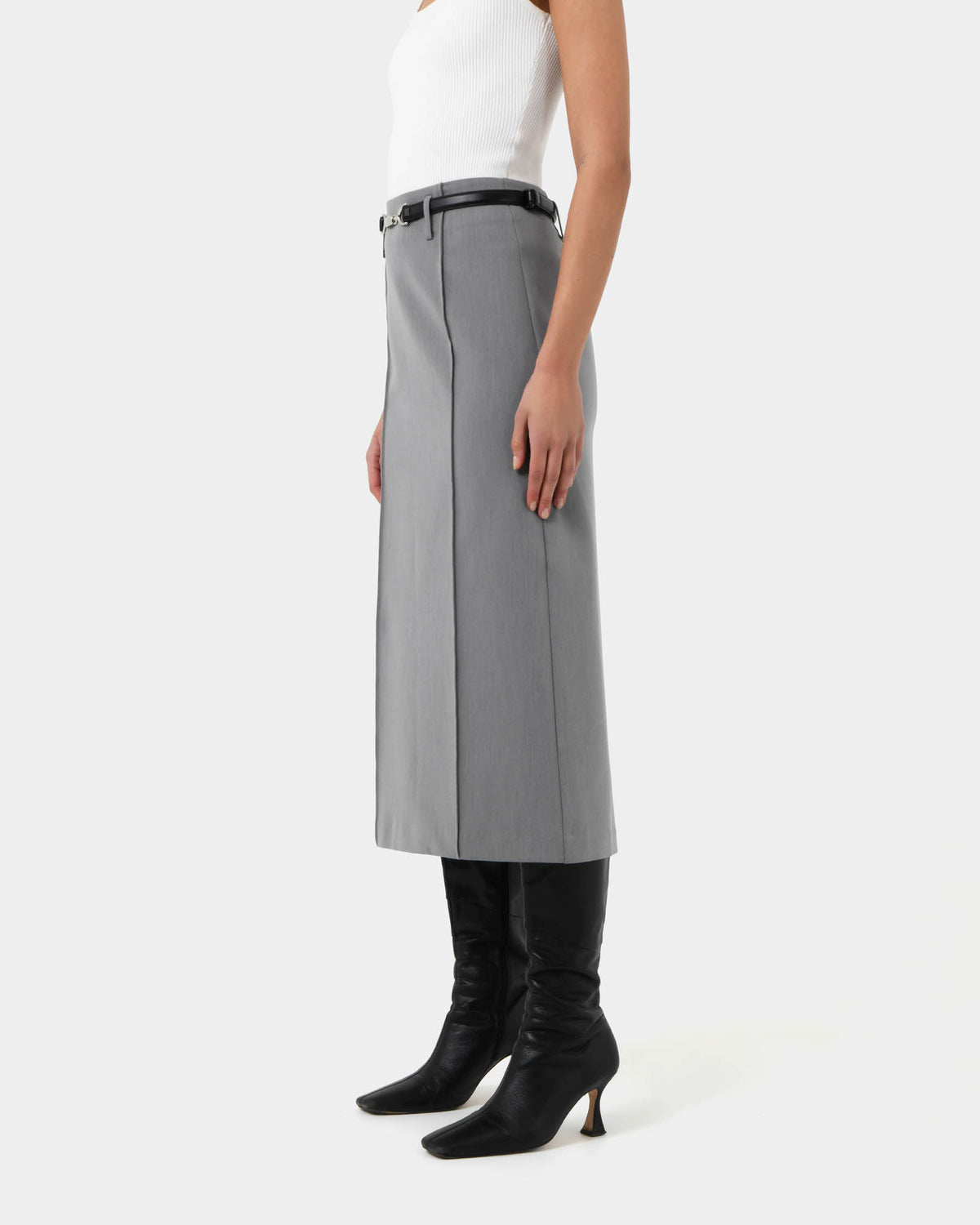 Joelle Column Skirt in grey — side view