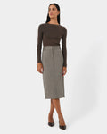 Allara Herringbone Midi Skirt in beige brown — full-length view