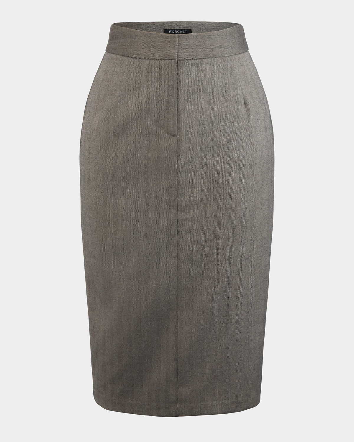 Allara Herringbone Midi Skirt in beige brown — product-only view