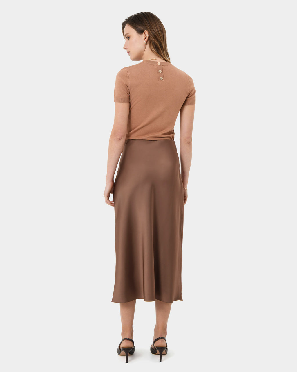 Kalena Satin Bias Skirt in dark camel — view 5