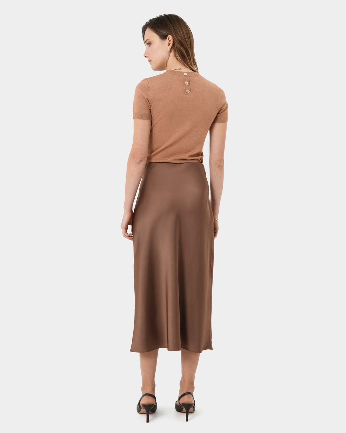 Kalena Satin Bias Skirt in dark camel — view 5
