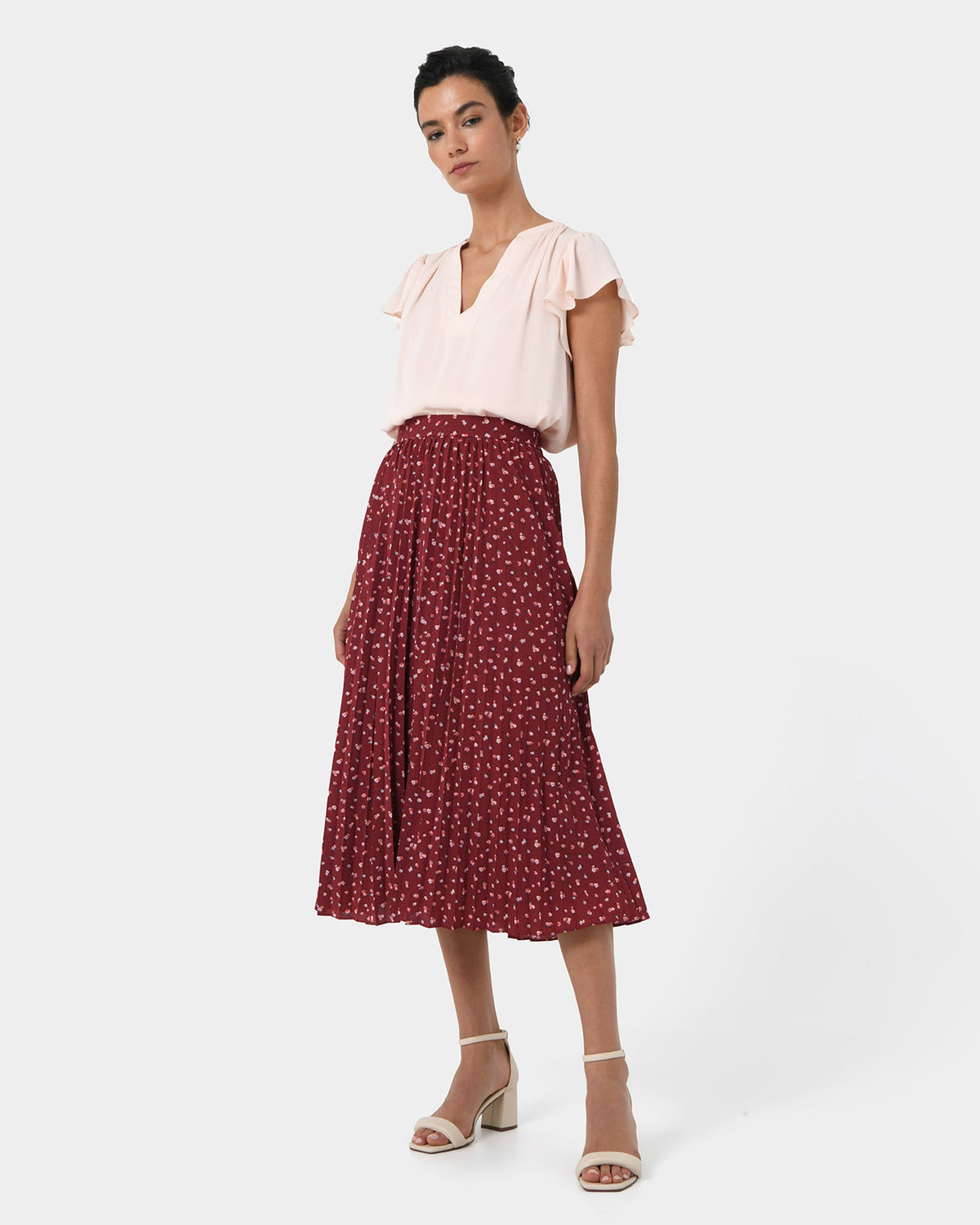 Amaya Pleated Skirt in multi — full-length view 2