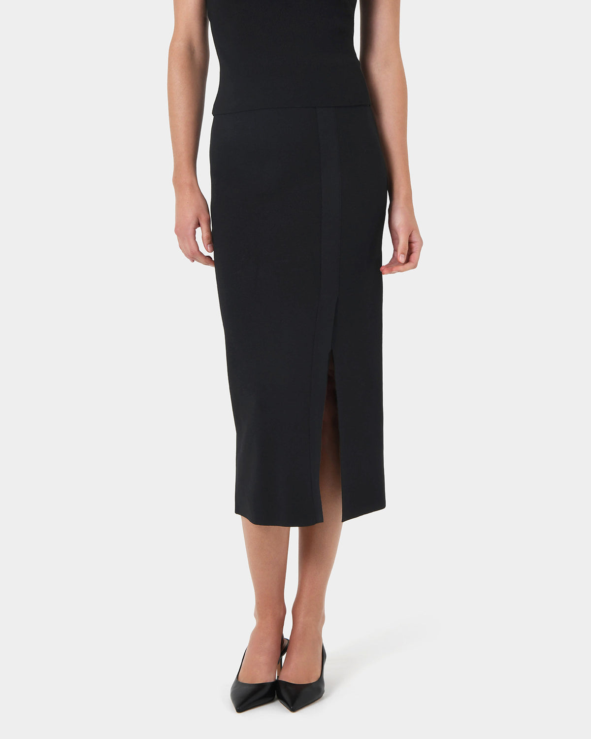 Betty Knit Split Skirt in black — close-up view
