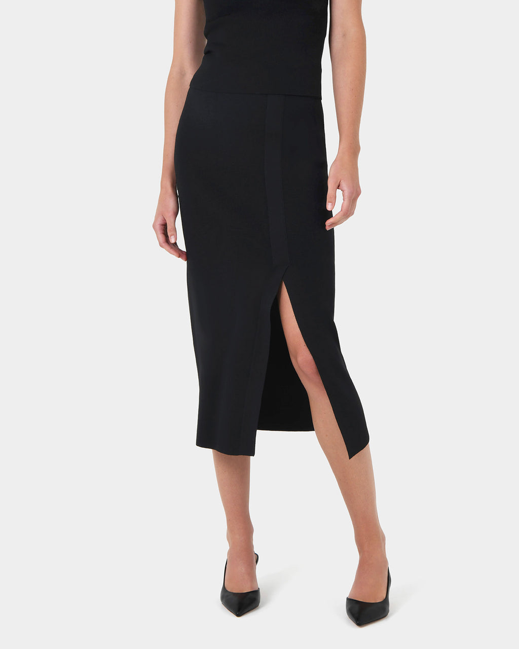 Betty Knit Split Skirt in black — close-up view 2