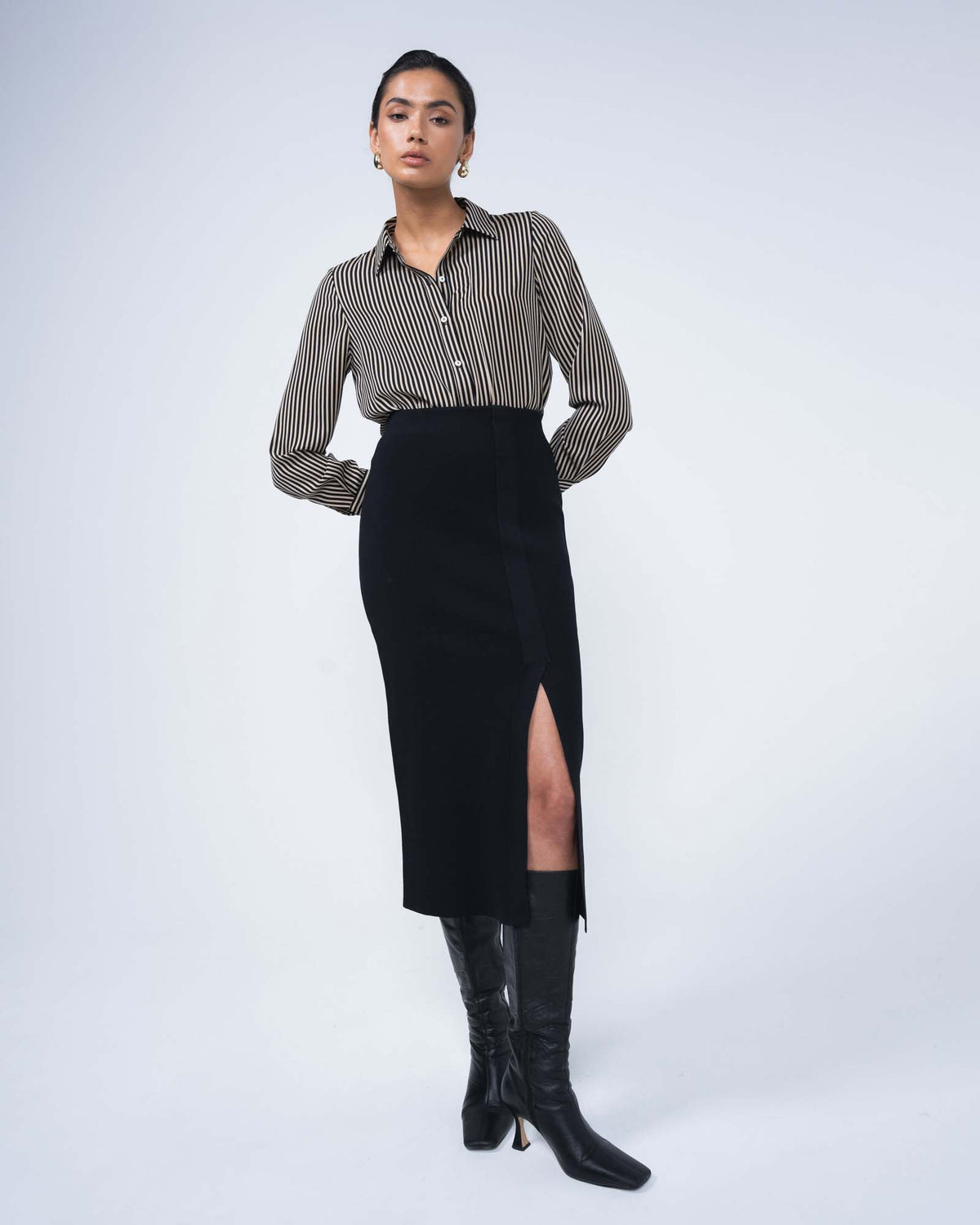 Betty Knit Split Skirt in black — full-length view 3