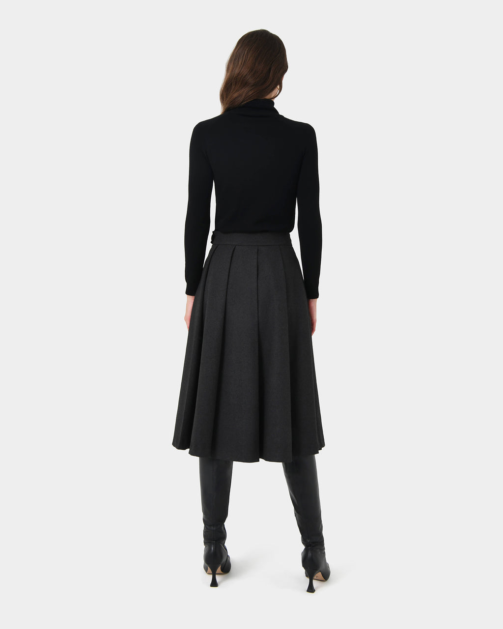 Ryan Pleated Midi Skirt in dark charcoal — back view