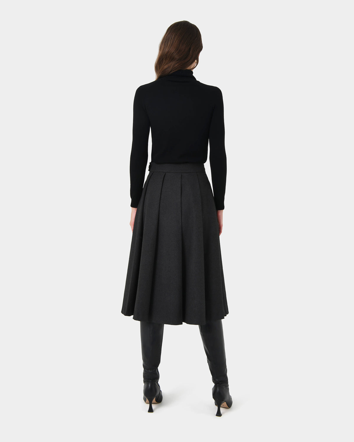 Ryan Pleated Midi Skirt in dark charcoal — back view