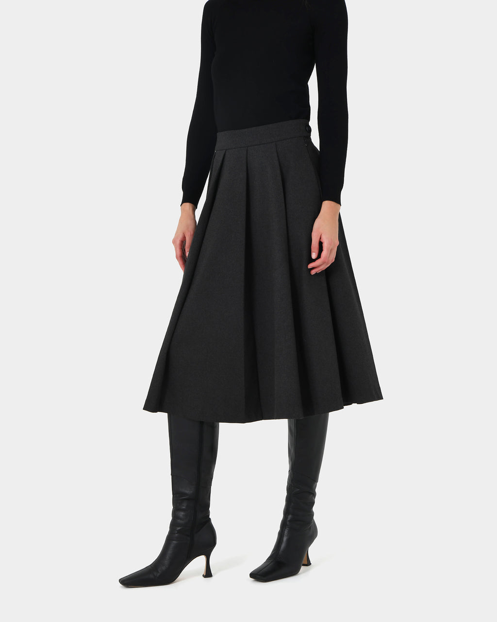 Ryan Pleated Midi Skirt in dark charcoal — side view