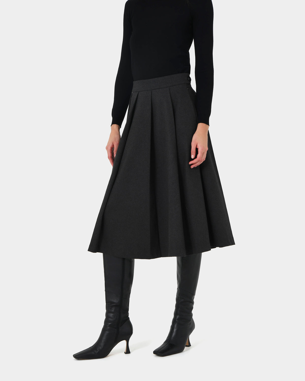 Ryan Pleated Midi Skirt in dark charcoal — side view
