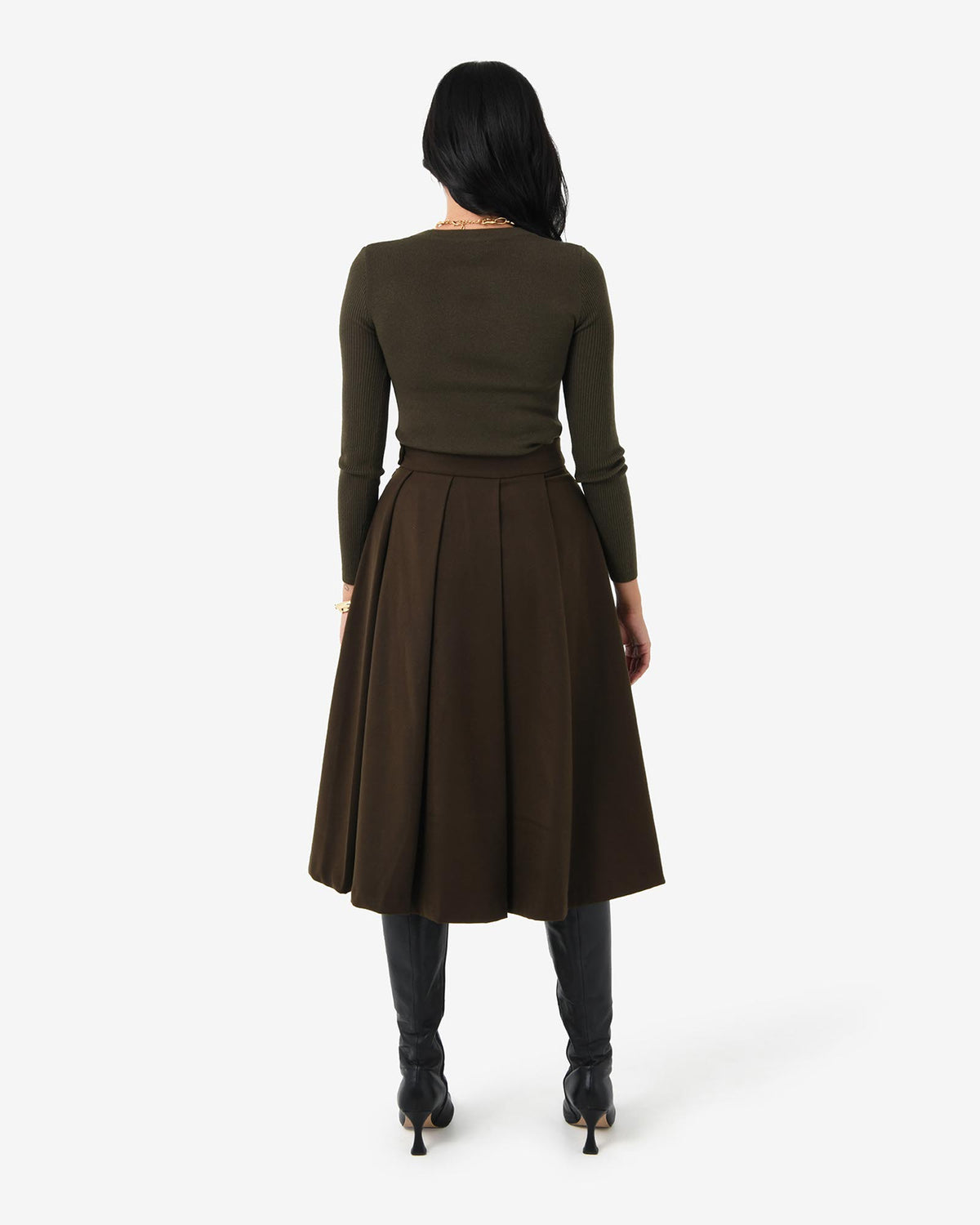 Ryan Pleated Midi Skirt in espresso — back view