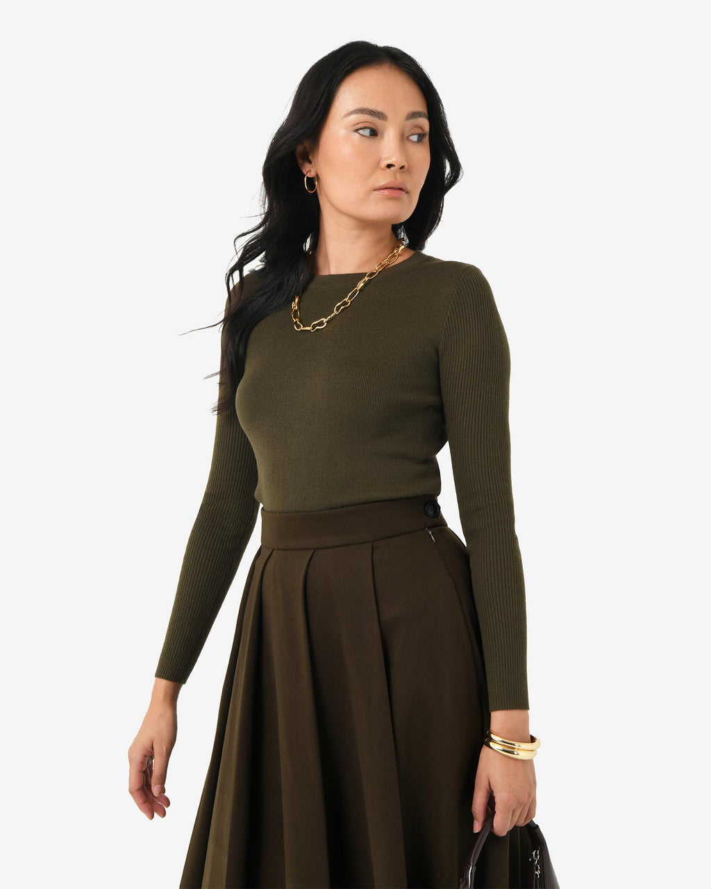 Ryan Pleated Midi Skirt in espresso — side view