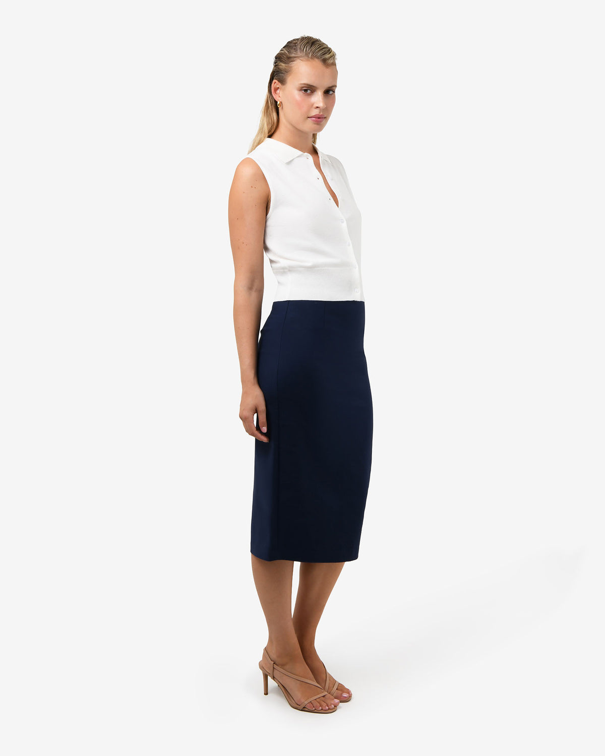 Safira Midi Pencil Skirt in navy — view 3