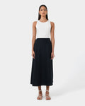 Kade Linen Blend Midi Skirt in navy — full-length view