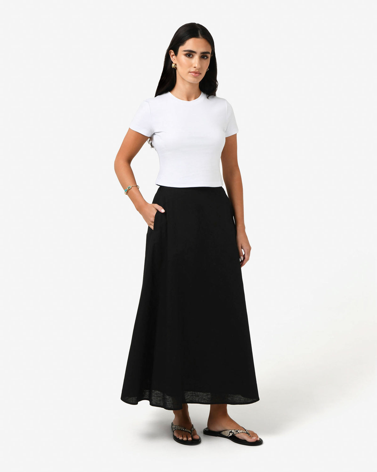 Kenya Linen Skirt in black — full-length view 2