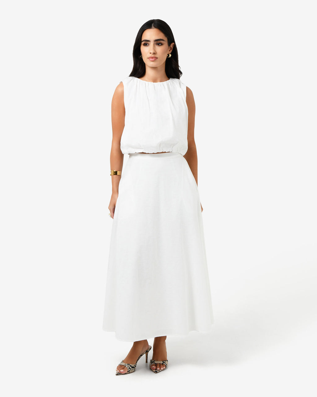 Kenya Linen Skirt in ivory — full-length view