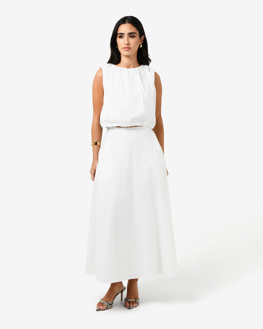 Kenya Linen Skirt in ivory — full-length view