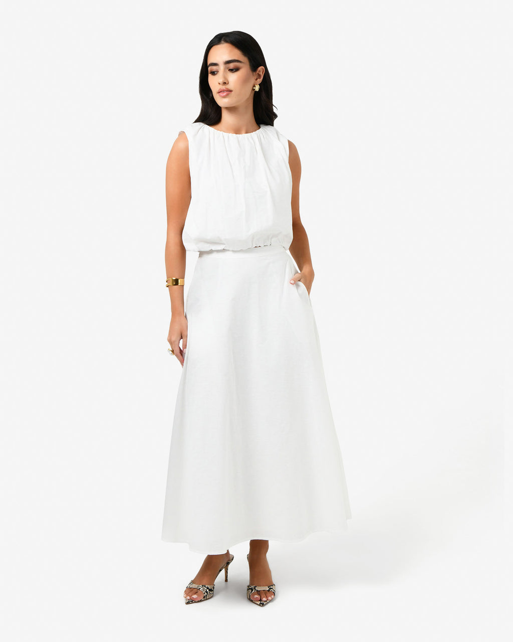 Kenya Linen Skirt in ivory — full-length view 2