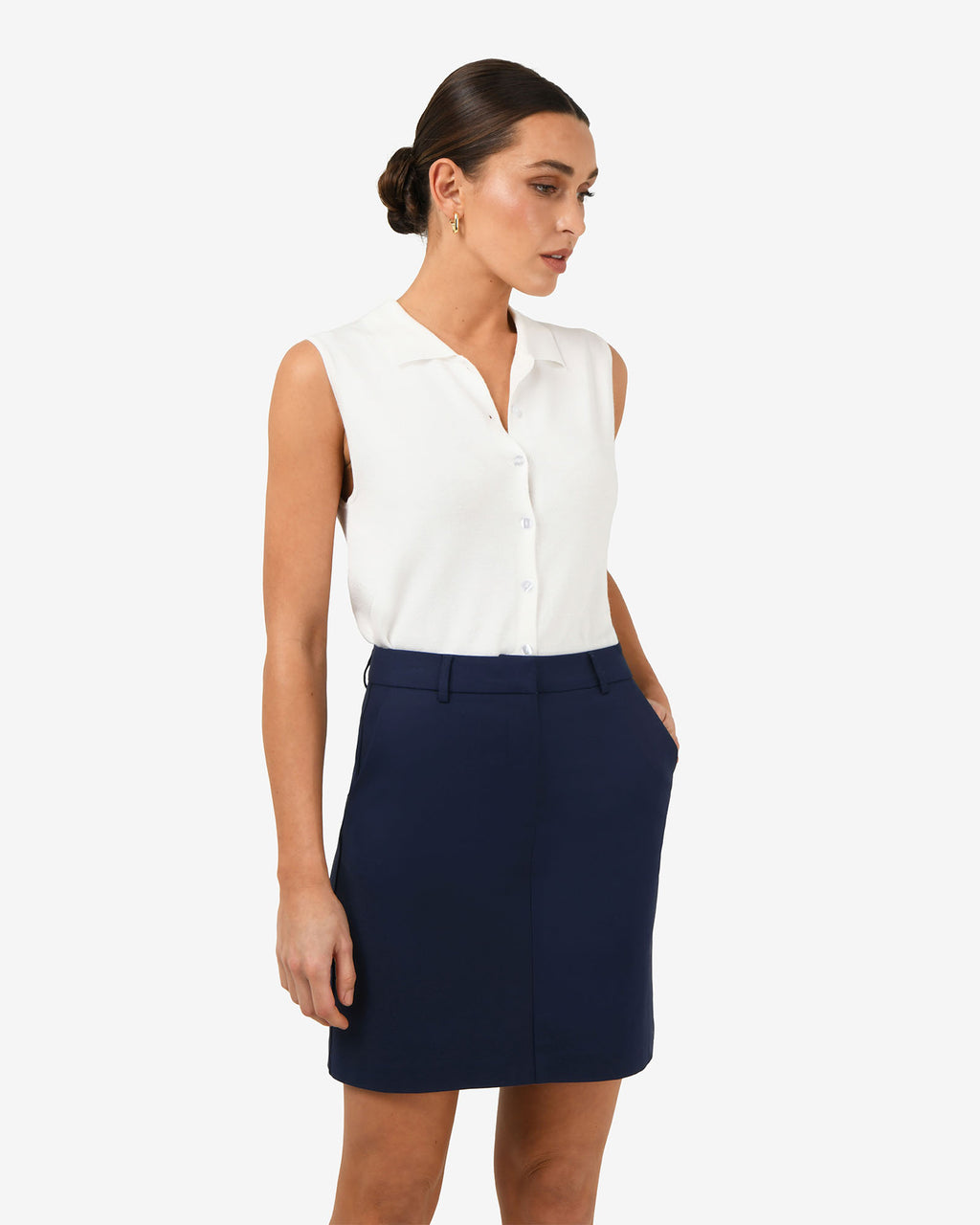 Safira Mini Skirt in navy — close-up view 2