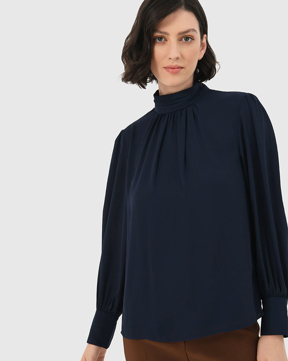 Korra High Neck Blouse in navy — close-up view 2