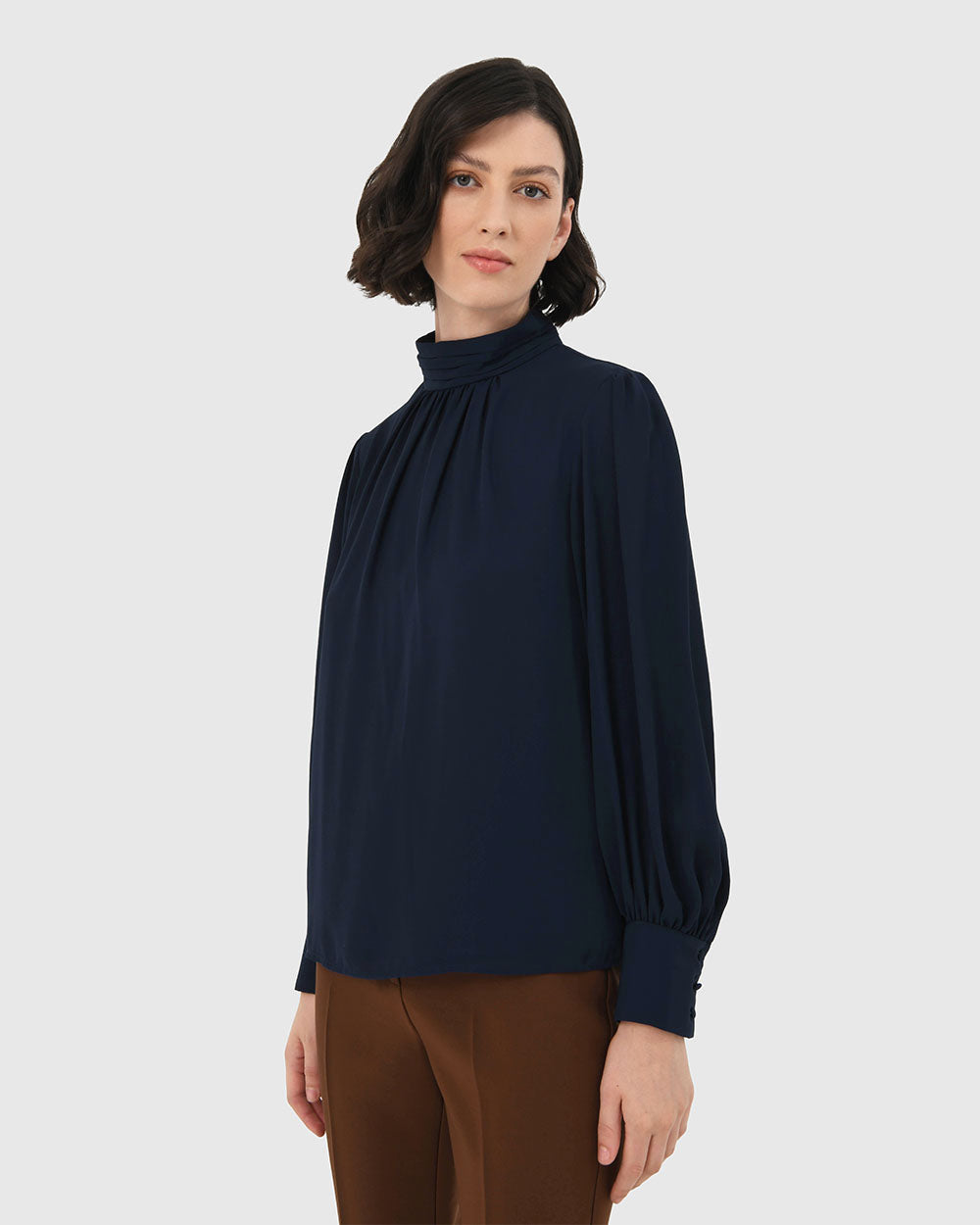 Korra High Neck Blouse in navy — side view