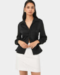Blair Satin Collar Blouse in black — close-up view