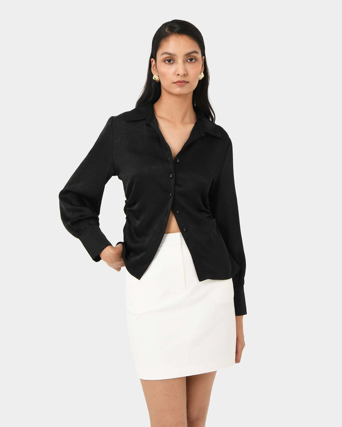 Blair Satin Collar Blouse in black — close-up view 3