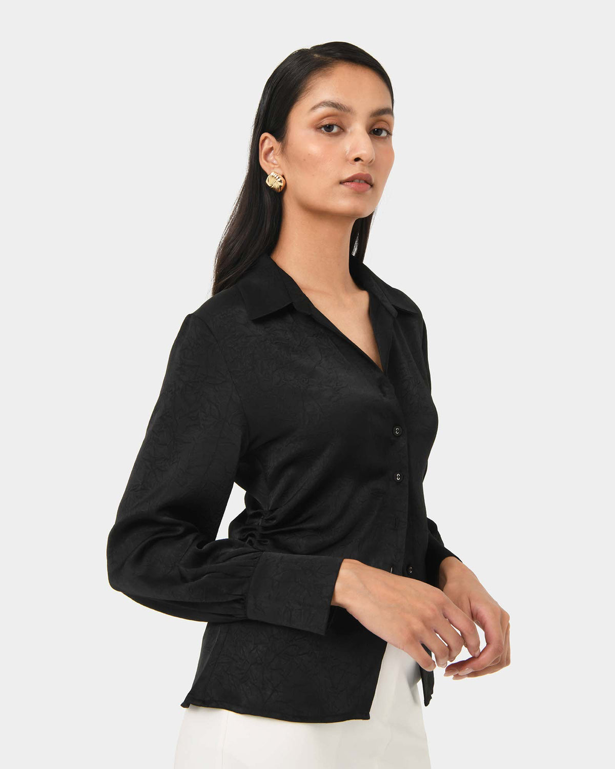 Blair Satin Collar Blouse in black — side view
