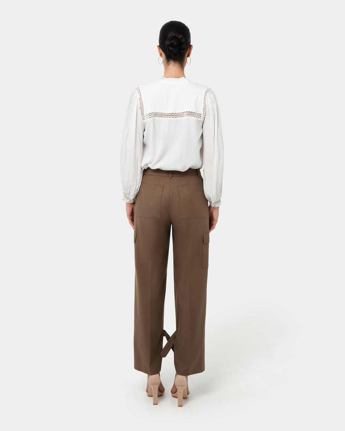 Giorga Lace Trim Blouse in ivory — back view