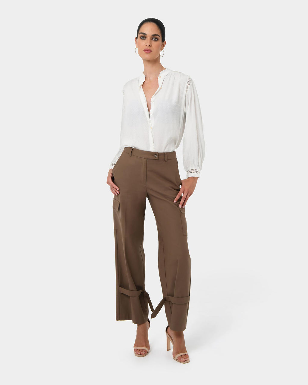 Giorga Lace Trim Blouse in ivory — full-length view