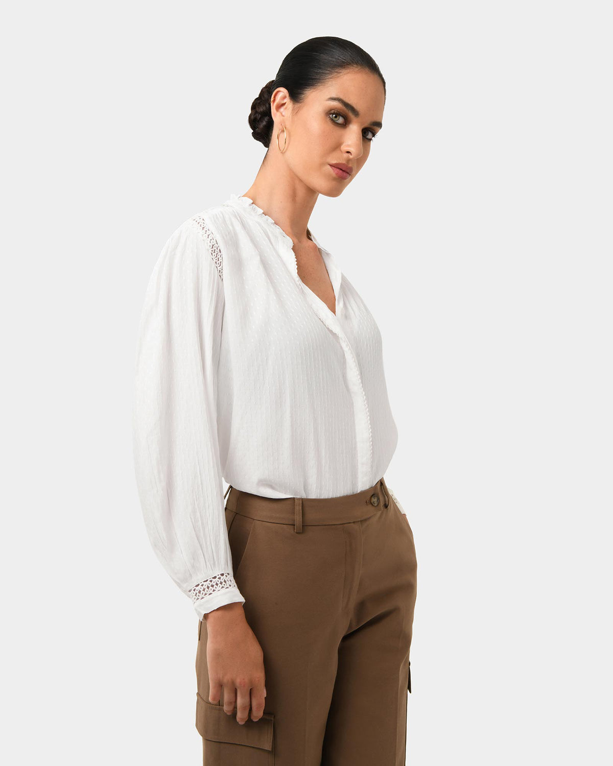 Giorga Lace Trim Blouse in ivory — side view