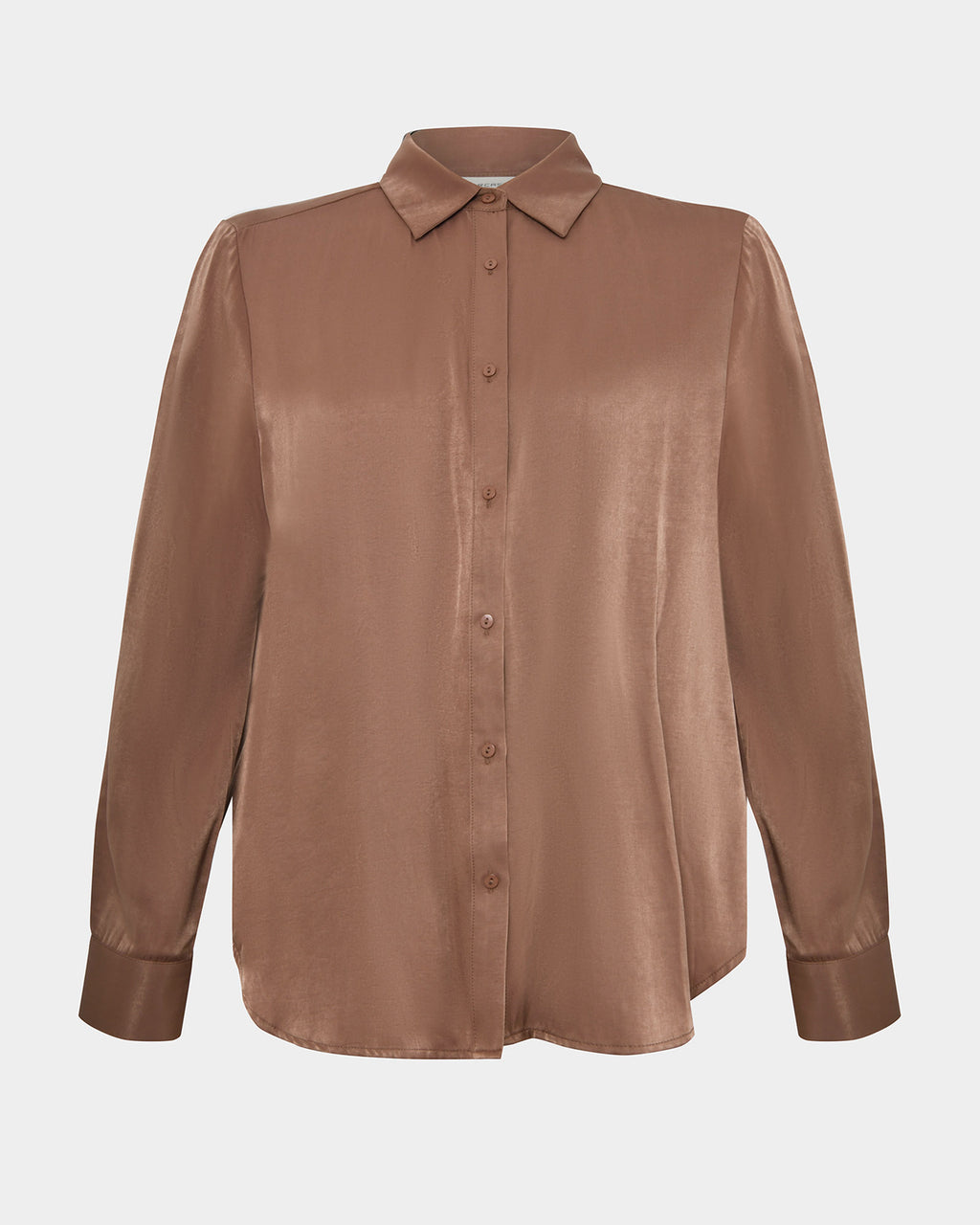 Devon Satin Tie Shirt in dark camel — product-only view
