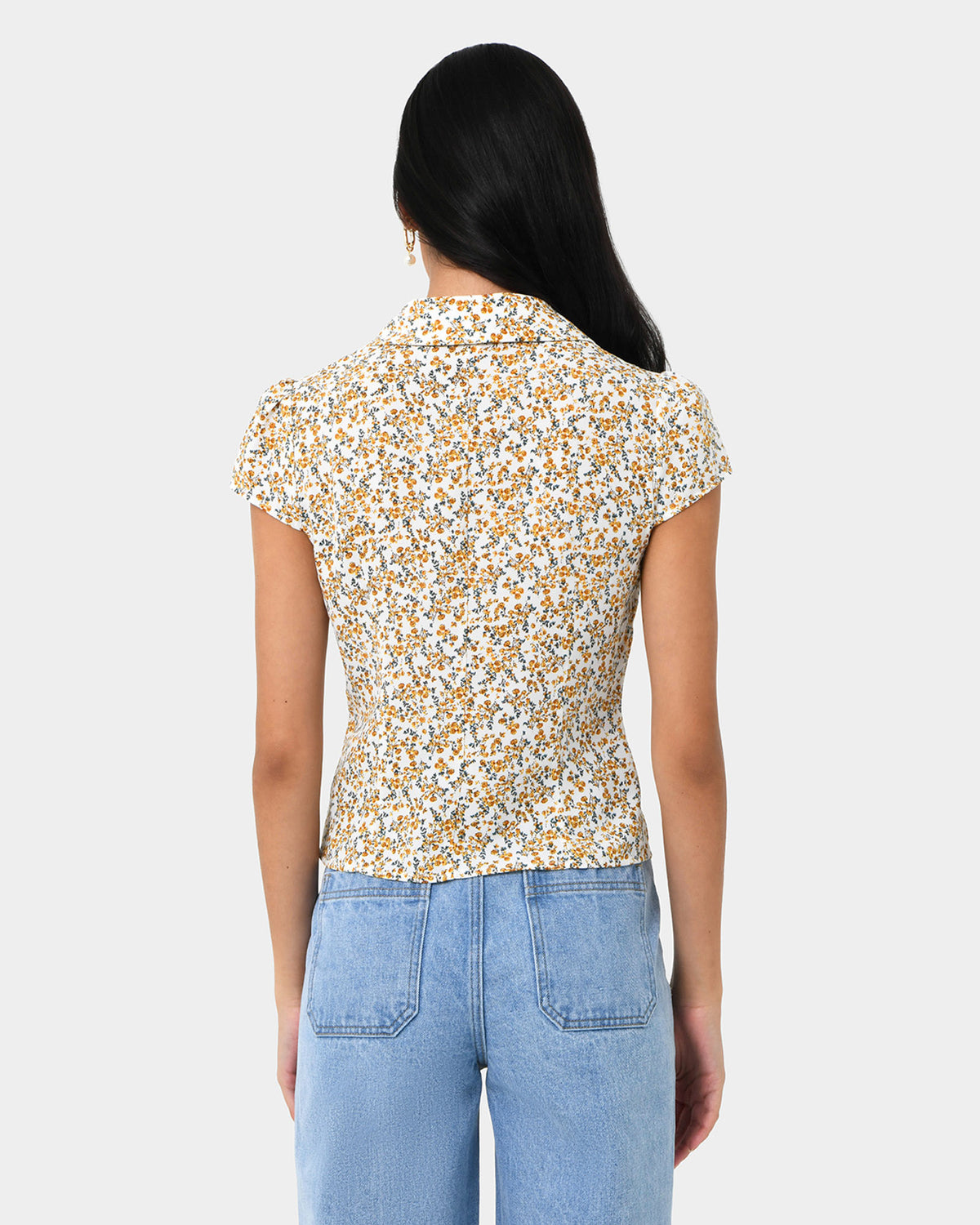 Roxanne Floral Cap Sleeve Top in multi — back view